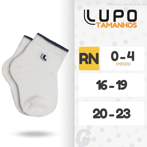 Kit 09 Pares de Meia Bebê Lupo Baby Algodão Infantil Unissex | 9 Branco (0901) | RN (0 a 4 Meses)