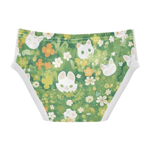KLL Cartoon Cat Bunny and Flower Green Boys Toddler Cotton Athletic Underwear Breathable Children Undies2
