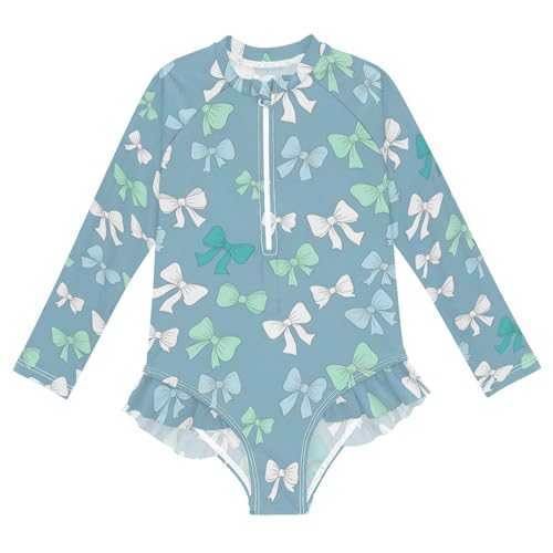 Bow Ties in Colors Girls Rash Guard Swimsuits Long Sleeve One Pieces Bathing Suit UPF 50+ Zipper Swimwear