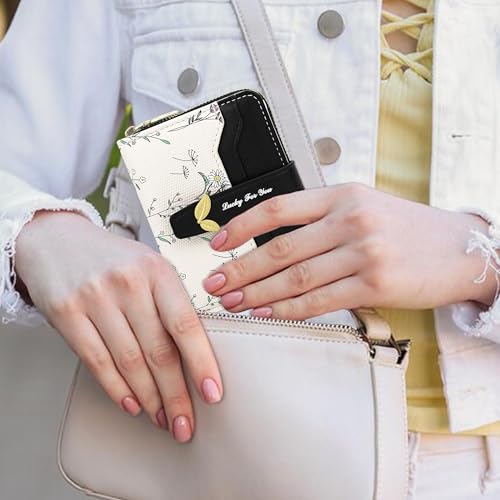 Image of Farcauo Cute Black Flower Wallet for Women Small Kawaii Coin Purse with ID Window Compact Lightweight and Stylish Design Cash Wallet for Ladies