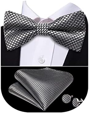 Barry.Wang Fashion Men's Bowtie Set,Wedding Party Bow Ties Silk Designer Handkerchief Cufflink Formal