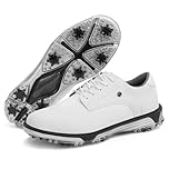 KESCOO Mens Golf Shoes Water Resistant Spiked Shoes Professional Non Slip Outdoor Golf Trainers Footwear, White 45