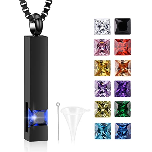 XSMZB Crystal Cremation Urn Jewelry Cube Memorial Ashes Necklace Pendant Keepsake- Black Birthstone Series