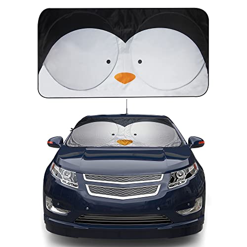 Image of FH Group Medium Foldable Penguin Print Car Windshield Sun Shade - Portable Reflective Sun Visor for Sedans, SUVs, and Trucks Black