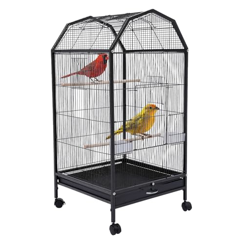 Large Bird Cage, Movable Pet Bird Flight Cages with 5 Doors, Bird Aviary Indoor with Stand 17.9 * 17.9 * 39.9", Fit for a Canary, Finch, Cockatiels, Conures, Parrot, Lovebirds