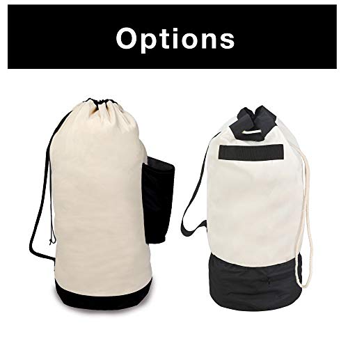 Smart Design Extra Large Duffel Hamper Bag W/Pocket - Heavy Duty Canvas - Laundry, Clothes, Clothing, Sports, Toys Organizer - Home Organization (Holds 3 Loads) (26 X 37 Inch) [White & Black] #TOP5