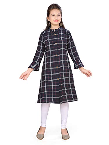Aarika Girl’s Cotton Knee-Long Salwar Suit (Kurti-TR-TC-4_Black_14-15 Y)