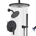 SHOYELA Shower System Matte Black, Push Button Diverter Shower Faucet with 2 in 1 Handheld, Ceiling Mount 10 Inch Shower Head with 6 Inch Wall Mount Shower Head