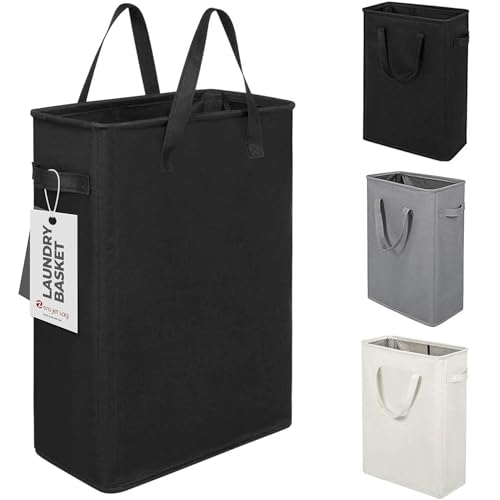 Image of ZERO JET LAG Slim Laundry Hamper With Handles Collapsible Laundry Basket Thin Dirty Clothes Basket Narrow Laundry Bag Foldable Dirty Clothes Hamper 45L (21 inches,Black)