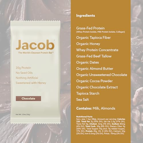 Jacob Bar, Protein Bars, Chocolate (9 Bars Total) - 20g Grass-Fed Protein, No Seed Oils, Nothing Artificial - Image 4