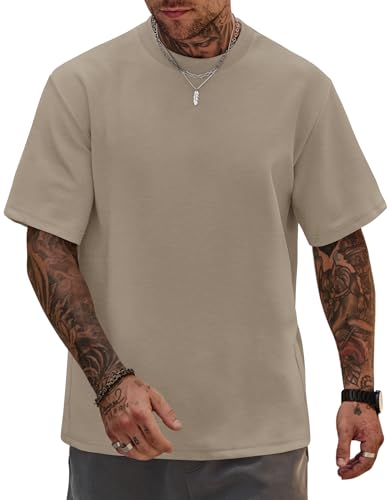 Herberton Men's Soft Loose Fit Tee Basic Shirt Short Sleeve Gym Casual Crewneck Workout Heavyweight Stretchy Polyester Swag Top Sand XXL
