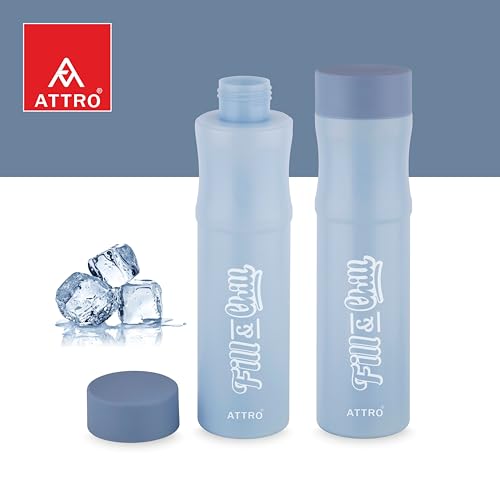 Image of ATTRO Crazy 1000ml Water Bottle - Round Plastic Fridge Bottle - Airtight, Leak-Proof, BPA-Free, Freezer Safe Durable & Lightweight - Set of 2 Grey - Ideal for Home & Office