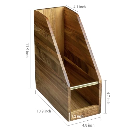 Mygift OFC1440ACA Premium Hotel Series Solid Acacia Wood Desktop Magazine File Holder Bin thumb #4