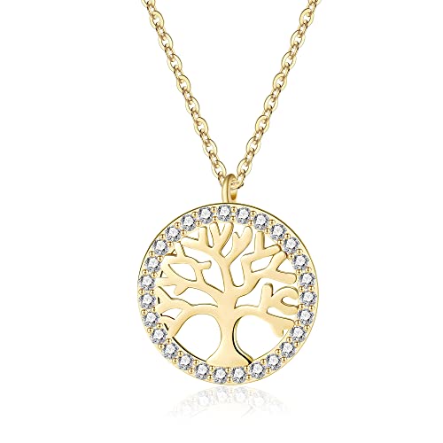 Jrêveinfini árbol de la Vida Collar Mujer Plata de Ley 925 Oro, Colgante Collar de la Suerte, Original Regalo Cumpleaños Cumpleaños Mujer Niña, Personalizado Mama Regalo Dia de La Madre