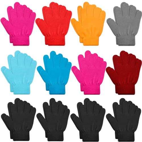 ONESING 12 Pairs Kids Gloves - Warm Knitted Winter Gloves Bulk for Girls Boys | Children Gloves Designed for Cold Weather