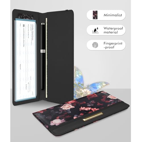 Image of Printed Checkbook Cover, RFID Blocking Checkbook, Stylish, Lightweight, Slim Durable, Multi-Functional Checkbook Holder for Personal and Business Checks (Rose)