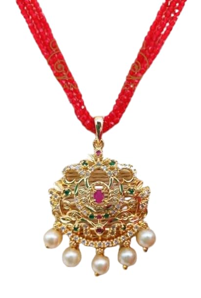 NANDANA COLLECTIONS Womens Trending Adjustable Glittering Short 3 Strands Beads Cz Pendant With Chain Adjustable Size Festival Wear Changeable Type Cubin Zirconium (B0C7HBHLBD) Amazon Price History, Amazon Price Tracker