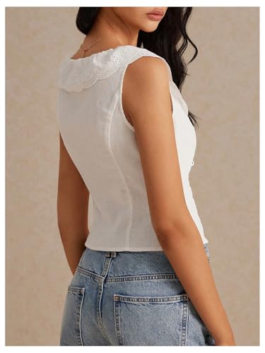 SOLY HUX Women's Button Front Ruffle Scoop Neck Sleeveless Crop Tops Summer Blouse2