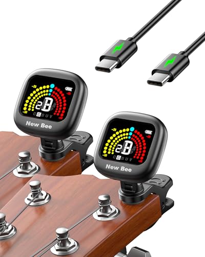 Image of New bee Guitar Tuner Rechargeable, Color Screen Clip On Tuner (Black, 2 Pack) | 360 Rotatable, Fast & Accurate Chromatic Tuning, for Guitar, Bass, Ukulele, Violin, Cello