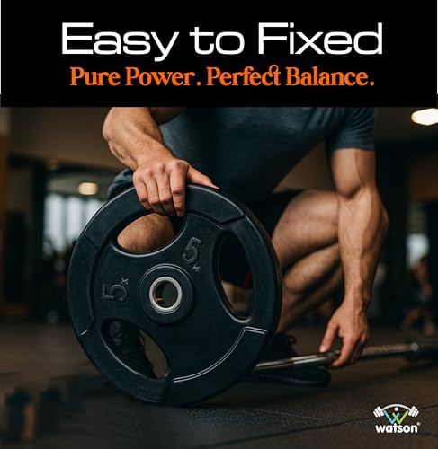 Image of WATSON 3 Cut Rubber Coated Metal Weight Lifting Bar Plates With Metal Bush Compatible Upto 30mm Gym Rods, Home Gym Weight Plates For Men & Women (40Kg Set (5Kgx8))