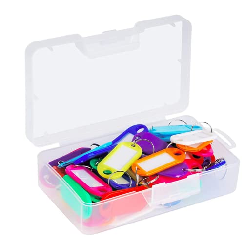 50PCS Porte-clés,Porte Étiquettes Cle à Bagag ID Tags d’Identification en boîte avec porte-clés,10 couleurs Cover