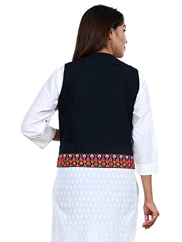 Image of Craft Trade Women's Cotton Embroidered Kutchi Jacket with Tassels Sleeveless Mirror Work