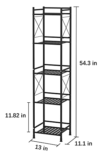 TZAMLI 5 Tier Shelving Unit, Freestanding Bathroom Storage Shelves, Metal Heavy Duty Storage Rack Shelf for Small Space Kitchen Balcony Dorm, Matte Black