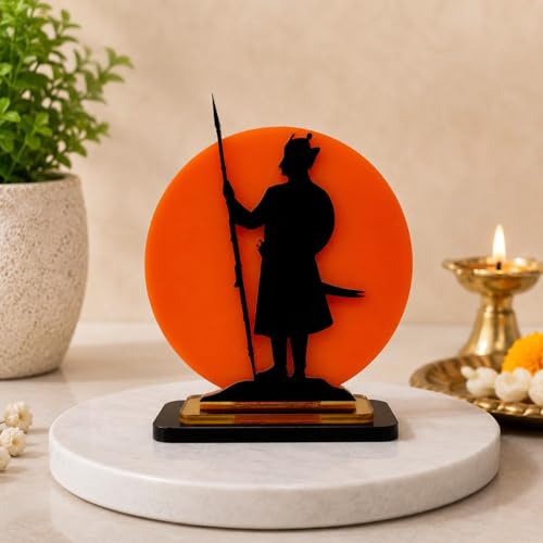 Image of Maharana Pratap Singh Acrylic Showpiece | Rajput Warrior Silhouette with Saffron Sun Background | Car, Home, Office & Gift Decoration, 4 Inch