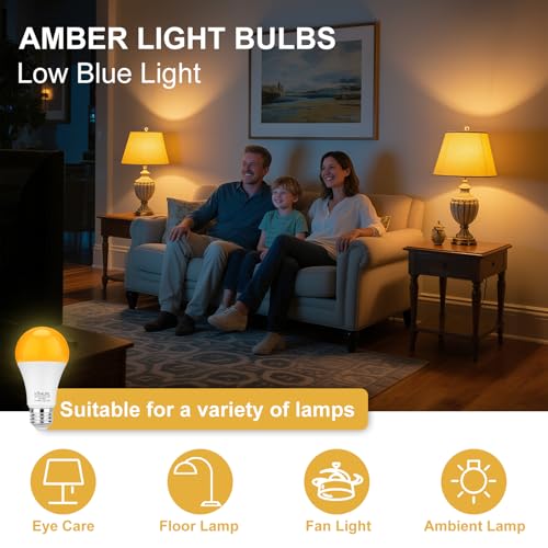 KINUR LED Amber Dimmable Light Bulbs, A19, 9W, 1800K, E26 Base - image 6