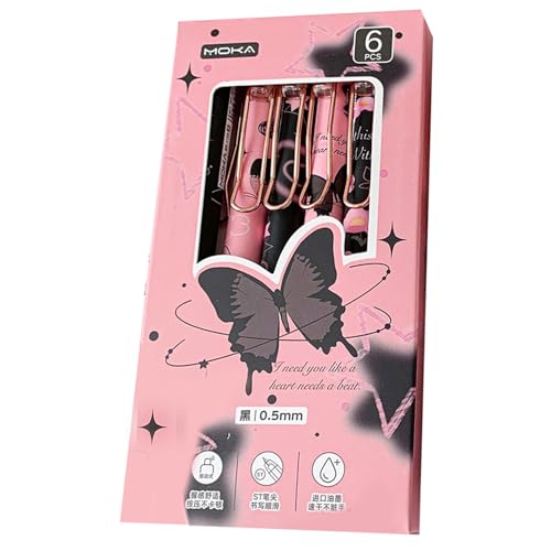 6 bolígrafos gel retráctiles mariposa 0.5mm tinta negra miniatura 4