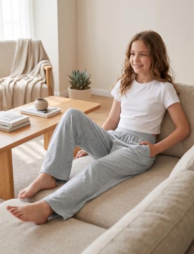 Image of EXARUS 3 Pack Girls Wide Leg Pants Baggy /Tapered Loose Casual School | Teen Flowy Tween Trousers Youth Sweatpants Junior Preteen Bottoms Lightweight Soft Kids 6-14Y