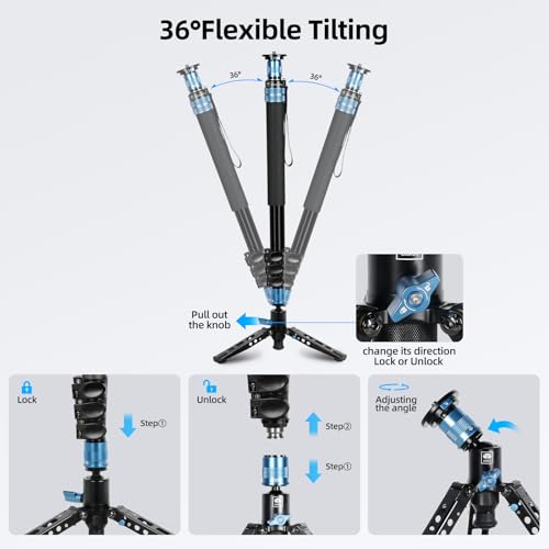 SIRUI AM-404FL Camera Monopod with Feet, 74.8 Inch Aluminum Video Monopod with Removable Base, Slim and Lightweight, Max Load 26.4lbs, 360°Panorama Panning, 4-Section for Canon Nikon Sony