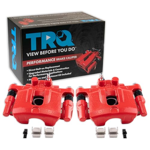 Image of TRQ Rear Brake Caliper Set Painted Red Brackets Compatible with 2011-2014 Chrysler 200 2007-2010 Sebring 2008-2014 Dodge Avenger 2007-2017 Jeep Compass Patriot 2008-2011 Mitsubishi Lancer
