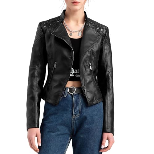 Faux Leather Jacket Women Motorcycle