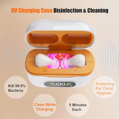 Flaygo Pro Hearing Aids for Seniors with Smart Noise Reduction (Not Amplifiers),Rechargeable Digital OTC with 32-Channel for Clear Sound, Super Mini Invisible & 7-Day Standby, UV Charging Case，Voice announcement - Thumbnail 5