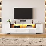 【Design Moderne et Élégant】Ce meuble TV blanc laqué apporte une touche de sophistication à votre salon. Sa finition haute brillance et ses lignes épurées s'intègrent parfaitement dans tout intérieur contemporain, créant un point focal élégant.