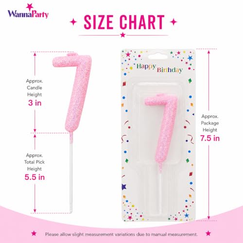 Image of Wanna Party Glitter Designer Pink Number 7 Birthday Candle, Numerical Cake Candle for 7th Birthday, Cake Cutting, Party Decoration & Celebration Supplies - 1PC