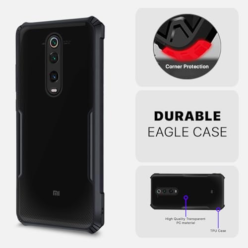 Image of Outlouders Back Cover for Redmi K20 / K20 Pro | Ultra Hybrid Transparent | Full Camera Protection | Raised Edge | Crystal Clear Bumper Case (Black)
