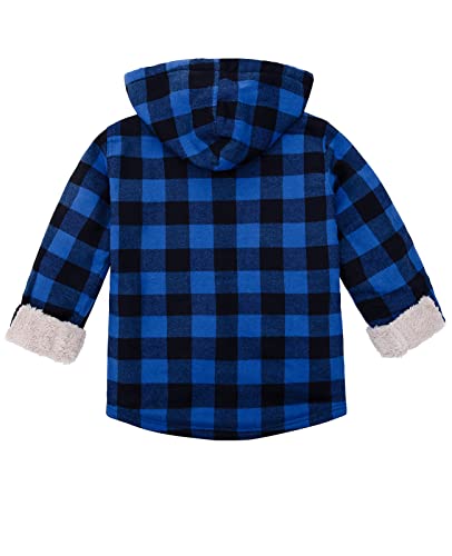 Image of ZENTHACE Boys Sherpa Fleece Lined Flannel Plaid Button Down Shirt Jacket,Hooded Flannel Shirt with Hand Pockets