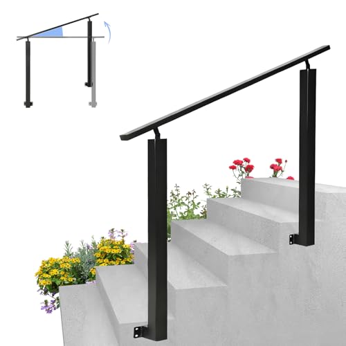 OVLRIJP Garde Corps Exterieur, Rampe Escalier Extérieur en Métal, Angle Réglable, Main Courante pour Escalier pour 3 Marches, Vérandas, Jardins, 1m Long, 0,87m Haut (Noir/Montage Latéral, 100cm)