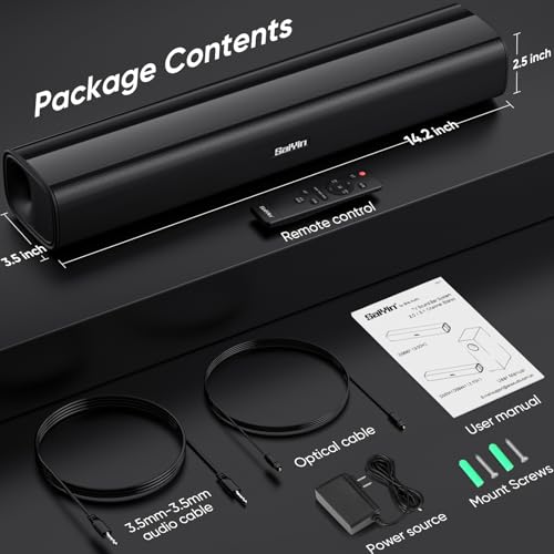 Saiyin 40W Soundbar for TV, 14.2 Inches Sound Bar for PC, Home Theater System with Bluetooth 5.3/Optical/AUX Input, Remote Control, Powered Adapt 6 41XlLL3ELIL