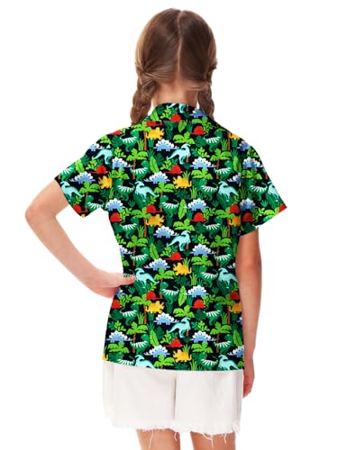 Image of Remimi Unisex Kids Hawaiian Button Up Shirt Boys Funny Print Aloha Beach Short Sleeve Tops 5-14 Years