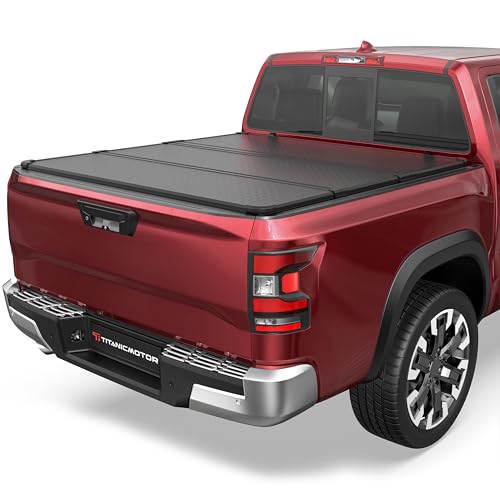 TITANICMOTOR Hard Tri Fold Aluminum Truck Bed Tonneau Cover Compatible for 2016-2024 Nissan Titan 3-Fold 5.5FT 66Inch