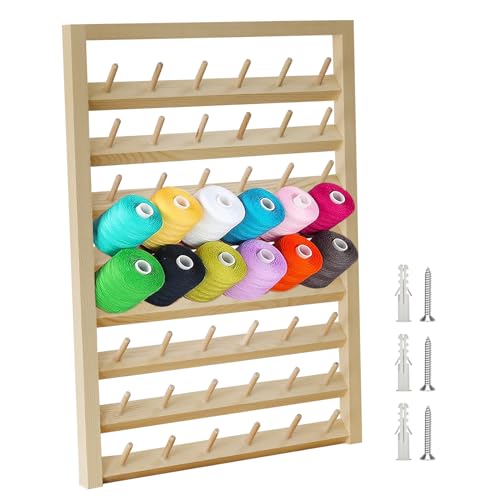 Image of Wooden Thread Holder,48 Spool Wooden Thread Rack Wall Mounted Sewing Thread Holder with Screws Multi Purpose Sewing Thread Holder Organizer for Embroidery Sewing Threads Hair Band US(48 axis)