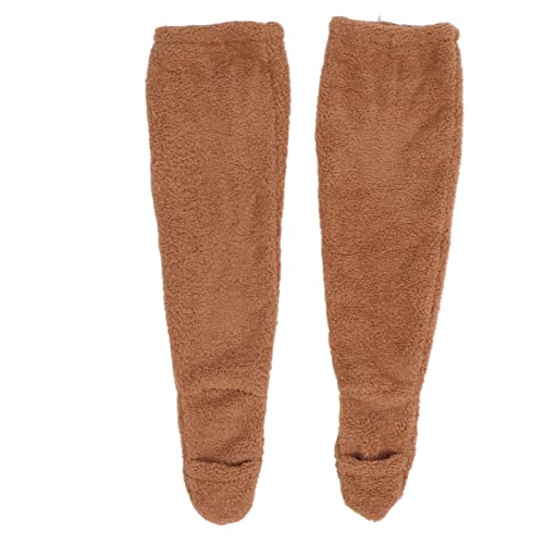 Image of ZJchao Winter Warm Knee Socks for Women, Furry Over Knee Extra Thick Socks, Soft Home Leg Warmers for Sleeping, Brown