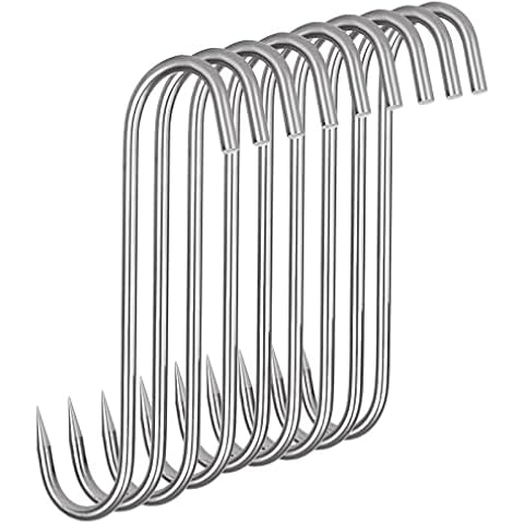 LANIAKEA 10PCS Meat Hook, 8.66'' Stainless Steel Meat Hooks Meat Hanging Hooks, Heavy Duty S Hooks Meat Hooks for Butchering, Smoker, Pig, Chicken, Fish, Beef, Poultry Cover