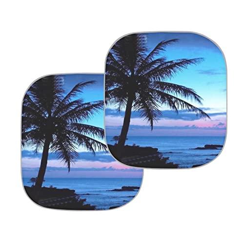 Coeqine Tropical Paradise Ocean Beach Scene With Palm Trees Print Front Car Sunshade Windshield Shade,Folding Car Windshield Sunshade Side Window Sunshade Heat And Sun Prevention Visor,2-Piece #TOP6