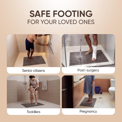 Image of Frido AeroDry Bath Mat, Premium Anti-Slip Bathroom Mat with Firm Grip, Fast-Drain Design & Gentle Massage Texture, Non-Slip PVC Shower Mat for Bathroom Floor - Brown