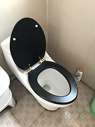 Byrhgood Cubierta de Inodoro de Asiento de Asiento de bambú de Madera Maciza con Espesamiento Lento de la Cubierta de Inodoro de bambú de 400 a 470 mm, Ancho 330 a 390 mm (Color : Black) Cover