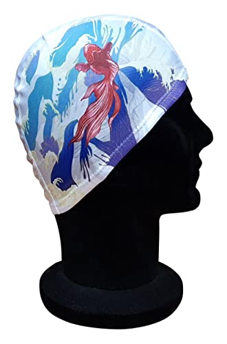 Blue Reef Stunning Asian Oriental Art Inspired Graphic Designs Spandex Elasticated Pull On Swim Cap For All Ages 3+ Years (Siamese Fighter White) - Image 4